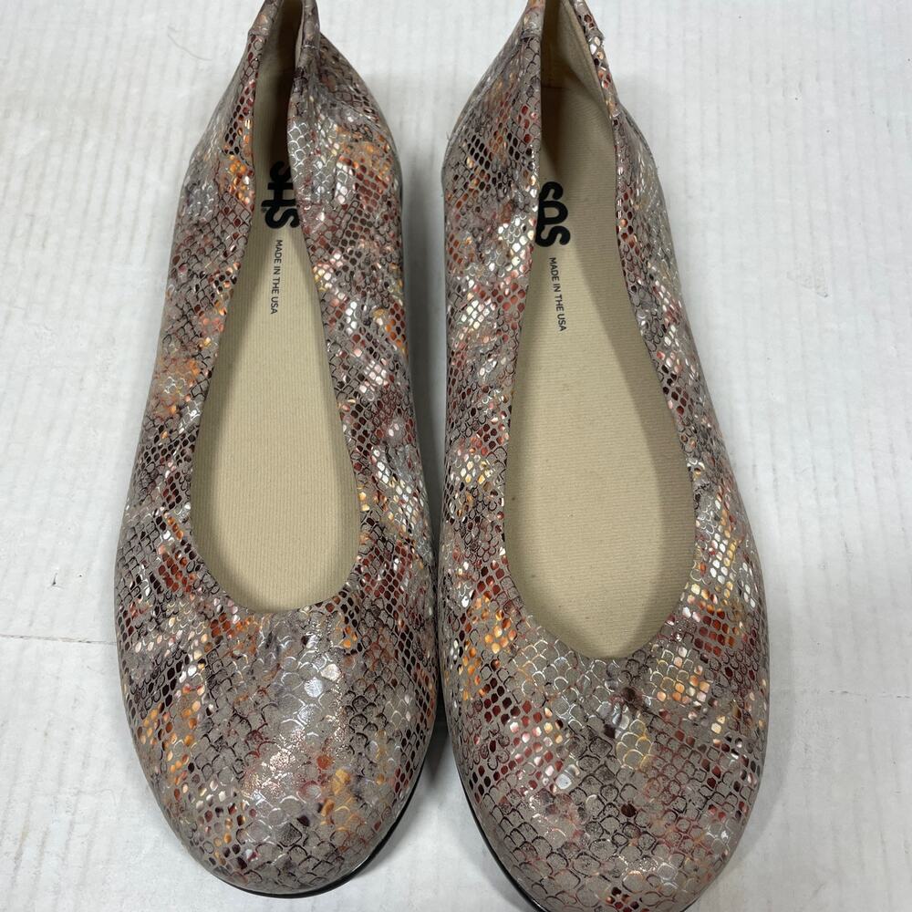 SAS Senic Ballet Flats Dress Shoe Leather Snakeskin Print Womens Size 9 Wide